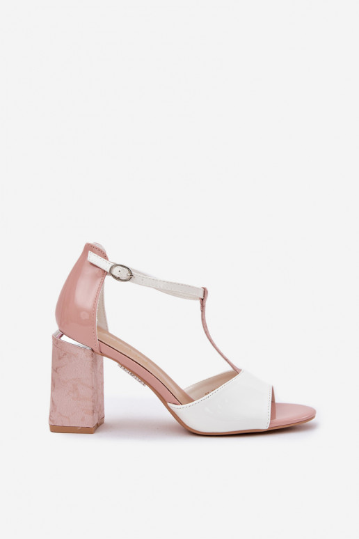 sandalias de mujer de charol con tacones rosa-blanco Vinceza 20276