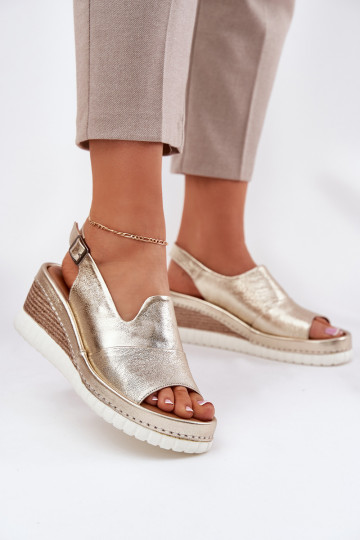 sandalias de cuero para mujer con plataforma doradas Artiker 56C0920 2