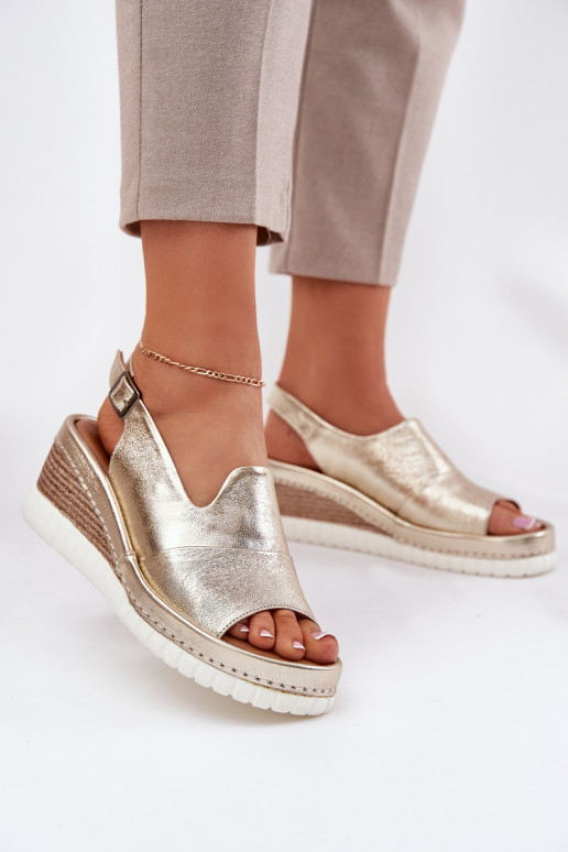 sandalias de cuero para mujer con plataforma doradas Artiker 56C0920