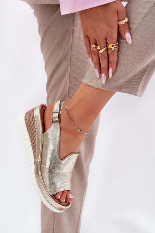 sandalias de cuero para mujer con plataforma doradas Artiker 56C0920