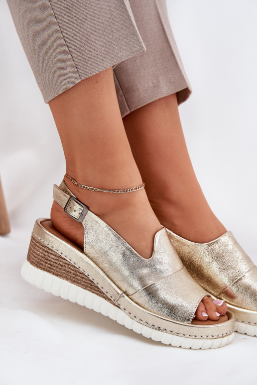 sandalias de cuero para mujer con plataforma doradas Artiker 56C0920