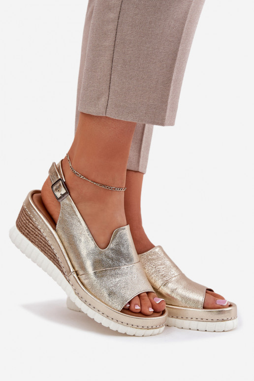 sandalias de cuero para mujer con plataforma doradas Artiker 56C0920