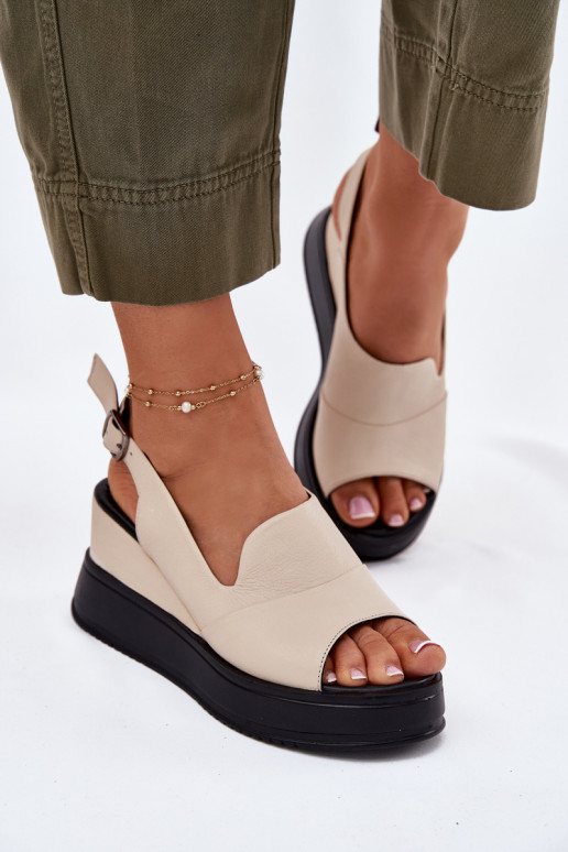 Sandalias de plataforma de cuero para mujer en color arena Artiker 54C0401
