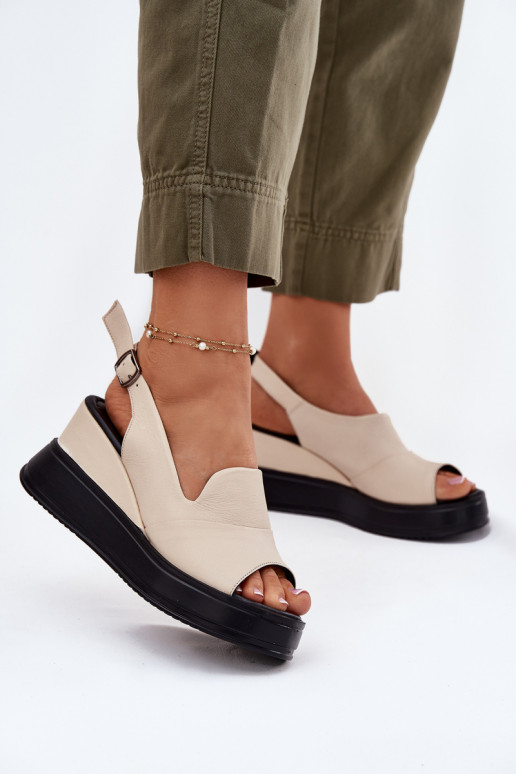 Sandalias de plataforma de cuero para mujer en color arena Artiker 54C0401