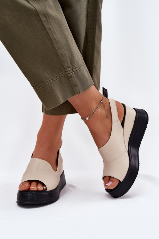 Sandalias de plataforma de cuero para mujer en color arena Artiker 54C0401