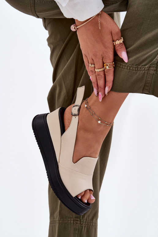 Sandalias de plataforma de cuero para mujer en color arena Artiker 54C0401