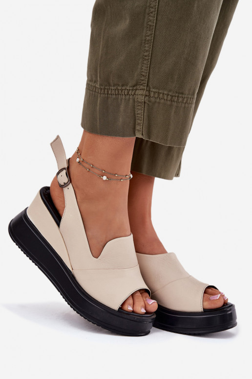 Sandalias de plataforma de cuero para mujer en color arena Artiker 54C0401