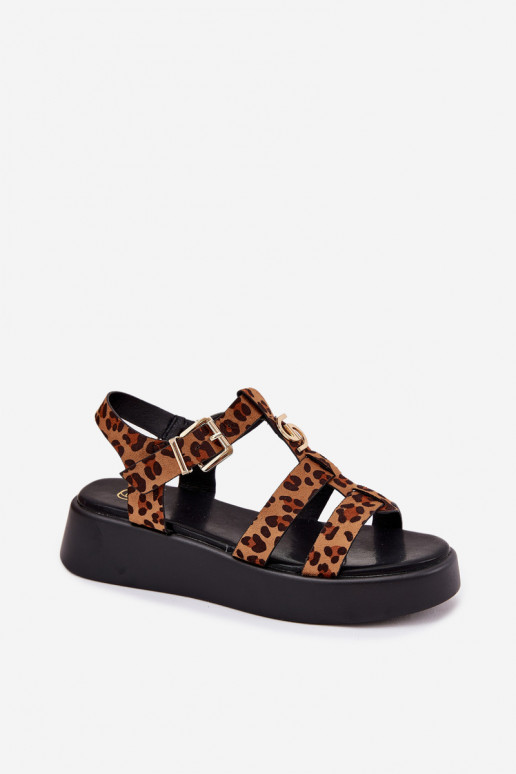 Sandalias de plataforma para mujer con detalles dorados y estampado de leopardo Fevire