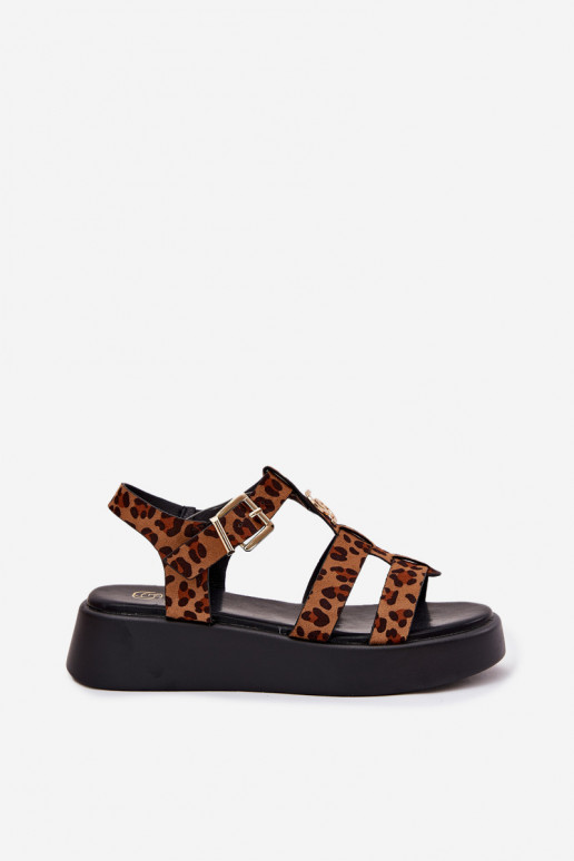 Sandalias de plataforma para mujer con detalles dorados y estampado de leopardo Fevire