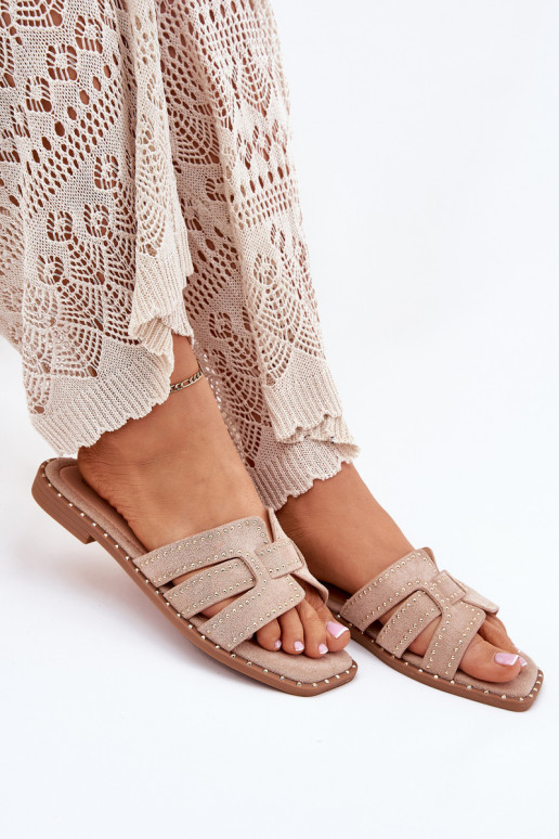 Zapatillas decoradas con tacones anchos en caqui Anniles