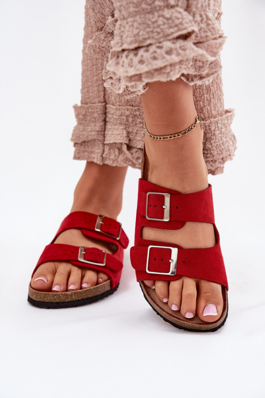 Zapatillas de plataforma para mujer con hebillas en rojo Evisolla