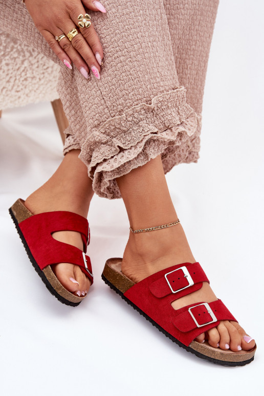 Zapatillas de plataforma para mujer con hebillas en rojo Evisolla