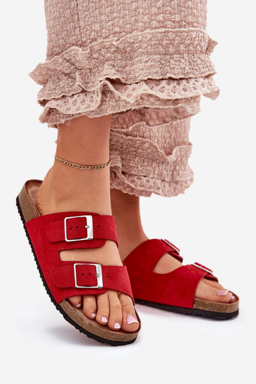 Zapatillas de plataforma para mujer con hebillas en rojo Evisolla