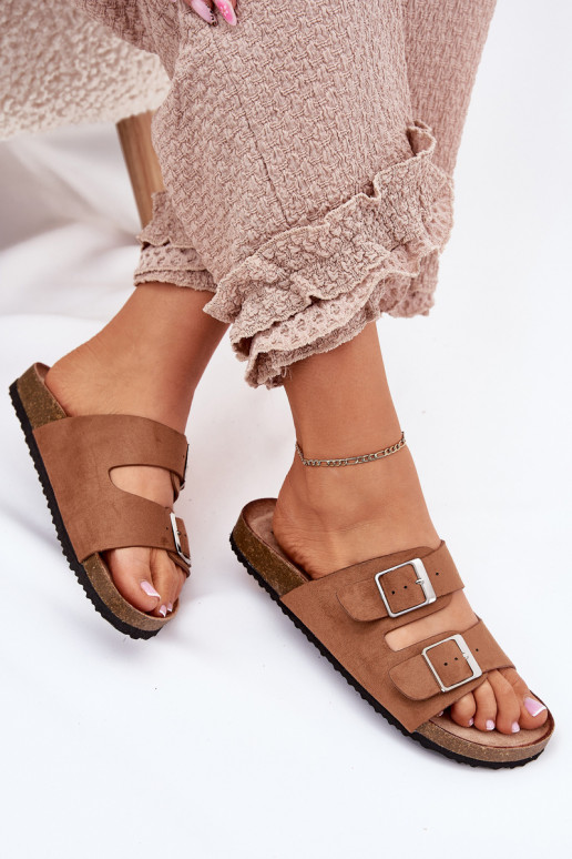 Zapatillas de plataforma para mujer con hebillas en marrón Evisolla