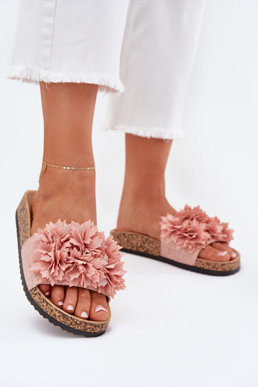 Chanclas de mujer con suela de corcho y flores en rosa Ferenza