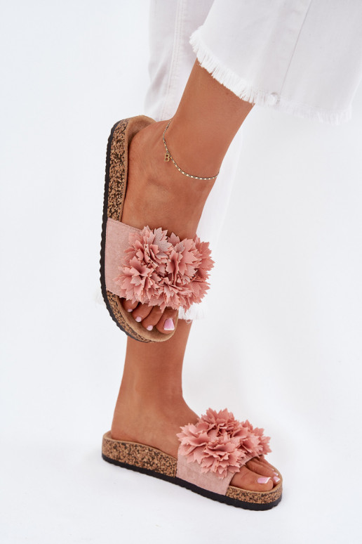 Chanclas de mujer con suela de corcho y flores en rosa Ferenza