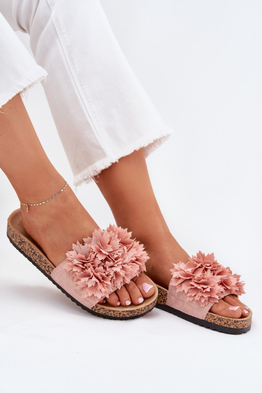 Chanclas de mujer con suela de corcho y flores en rosa Ferenza