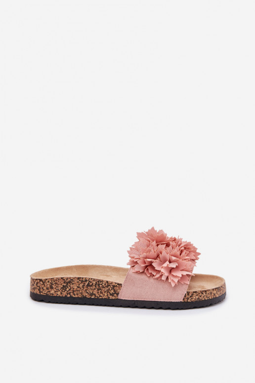 Chanclas de mujer con suela de corcho y flores en rosa Ferenza