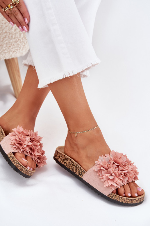 Chanclas de mujer con suela de corcho y flores en rosa Ferenza