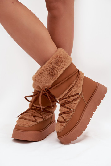 Botas de nieve para mujer con piel y cordones en marrón Tai turirinna