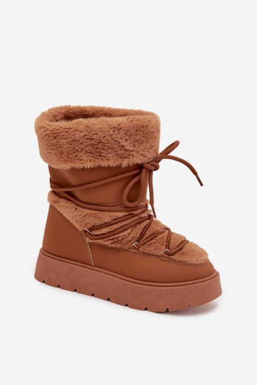 Botas de nieve para mujer con piel y cordones en marrón Tai turirinna