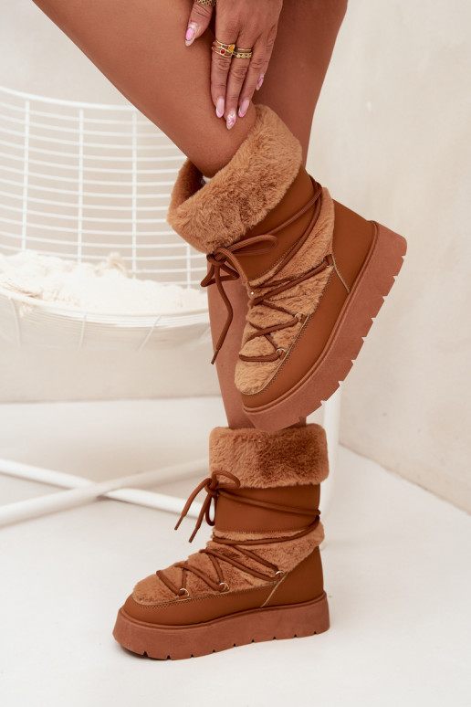 Botas de nieve para mujer con piel y cordones en marrón Tai turirinna