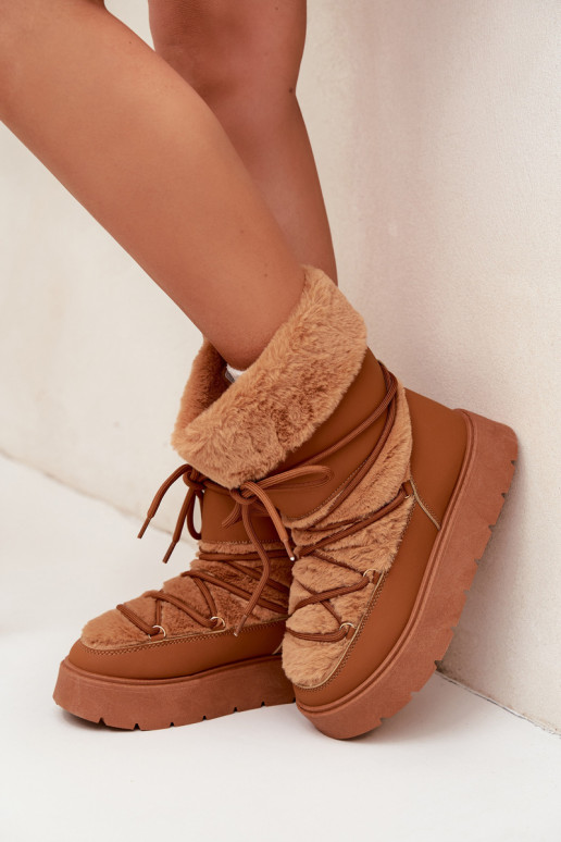 Botas de nieve para mujer con piel y cordones en marrón Tai turirinna