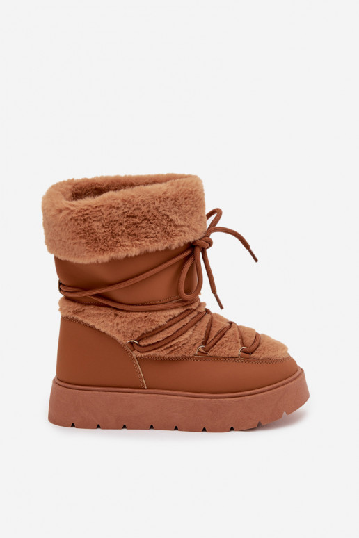 Botas de nieve para mujer con piel y cordones en marrón Tai turirinna