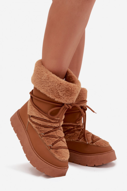 Botas de nieve para mujer con piel y cordones en marrón Tai turirinna