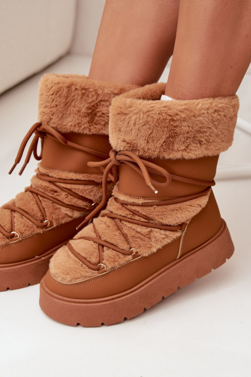Botas de nieve para mujer con piel y cordones en marrón Tai turirinna