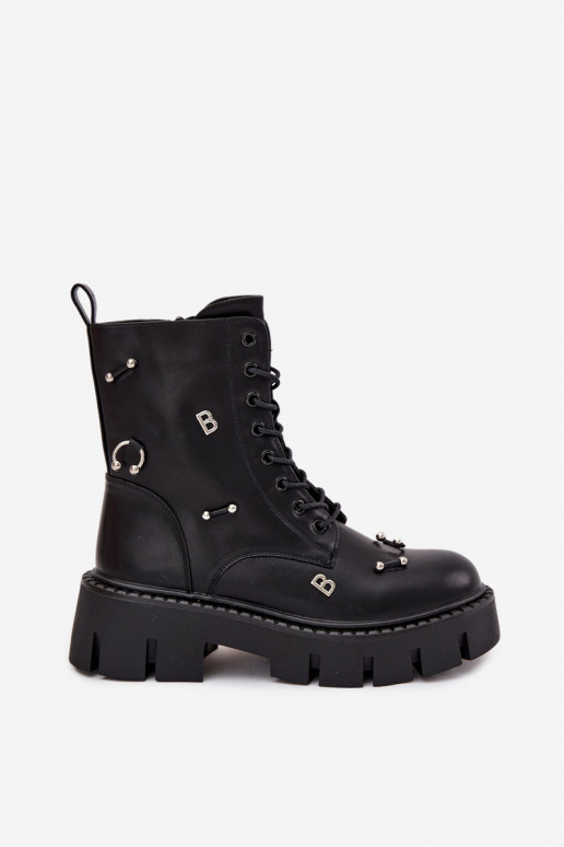 Botines de trabajo para mujer con bonitos detalles aislados en negro Lunea
