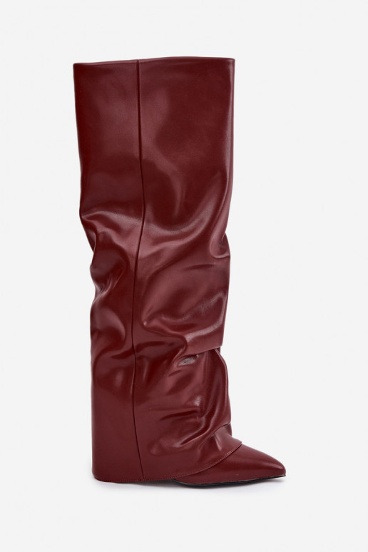 Botas de mujer aisladas hasta la rodilla con tacón en burdeos Elivira