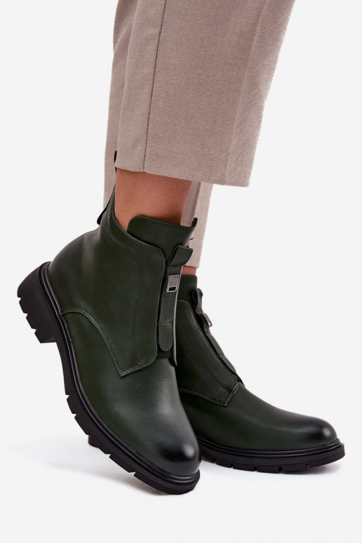 Botines de mujer acolchados con detalles decorativos en color caqui Roselle