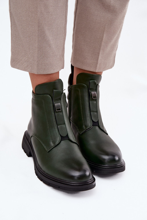 Botines de mujer acolchados con detalles decorativos en color caqui Roselle