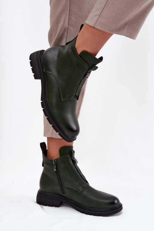 Botines de mujer acolchados con detalles decorativos en color caqui Roselle