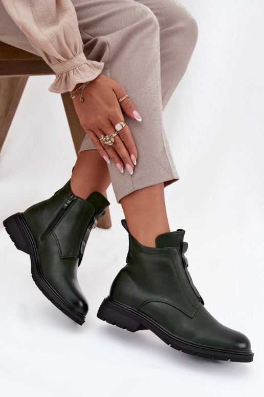 Botines de mujer acolchados con detalles decorativos en color caqui Roselle