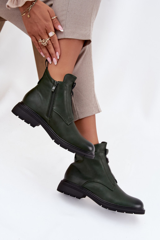 Botines de mujer acolchados con detalles decorativos en color caqui Roselle