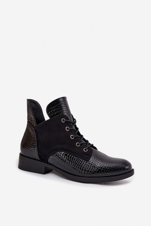 Botines de mujer negros con efecto charol y adornos Vinceza 16477