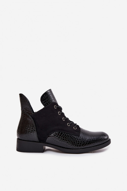 Botines de mujer negros con efecto charol y adornos Vinceza 16477