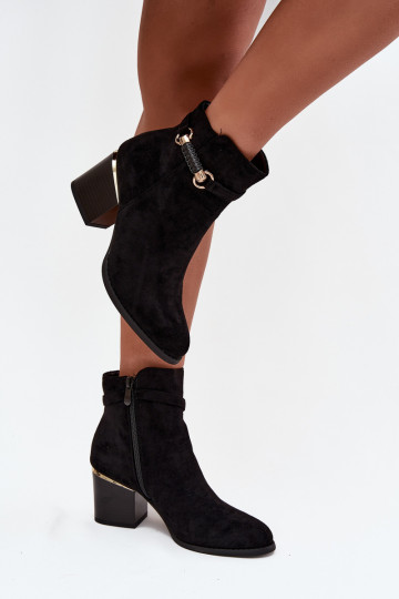 Botines de mujer cálidos con tacones y tacones decorados, negros Galissa