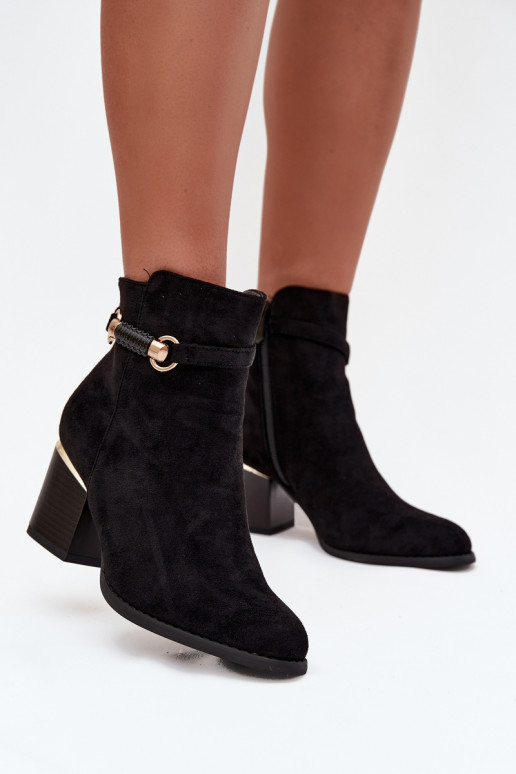 Botines de mujer cálidos con tacones y tacones decorados, negros Galissa