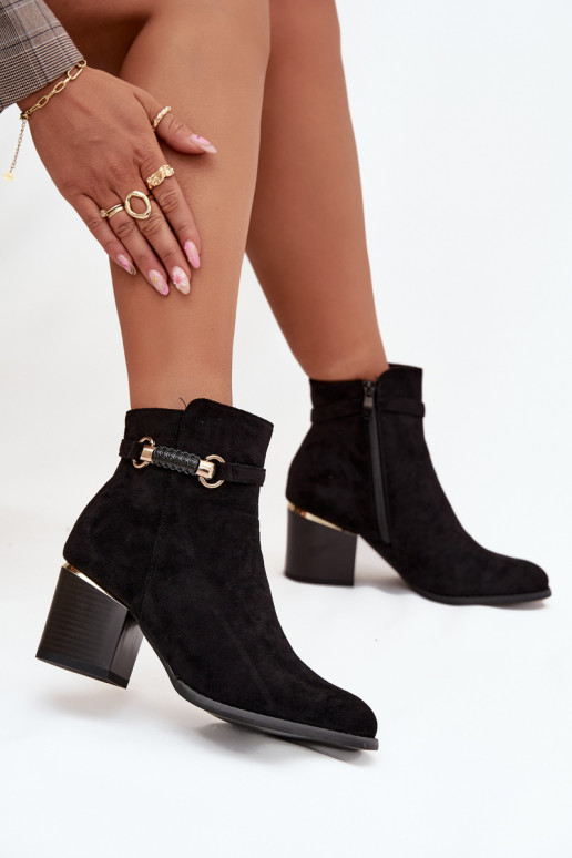 Botines de mujer cálidos con tacones y tacones decorados, negros Galissa