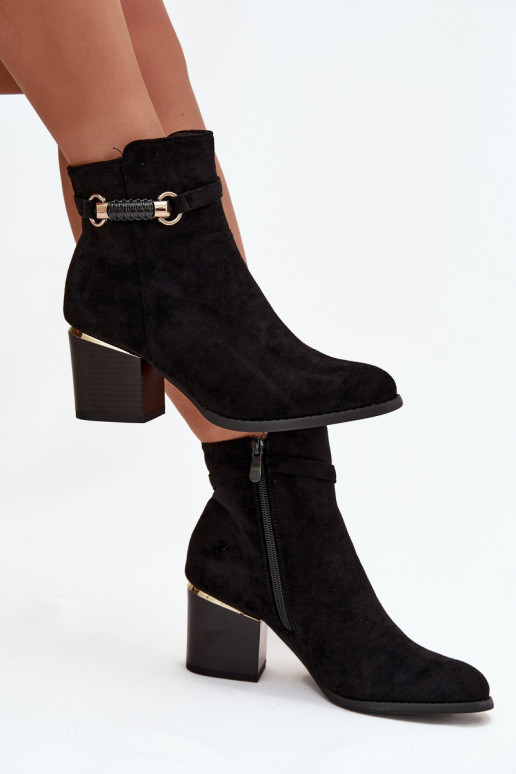 Botines de mujer cálidos con tacones y tacones decorados, negros Galissa