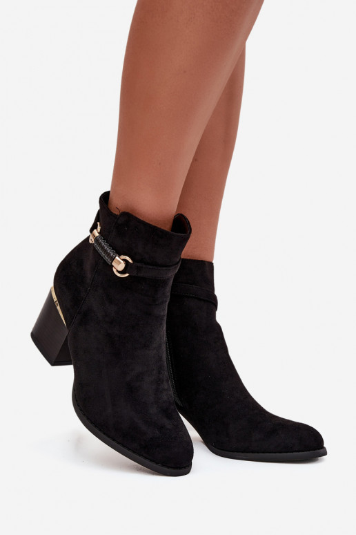 Botines de mujer cálidos con tacones y tacones decorados, negros Galissa