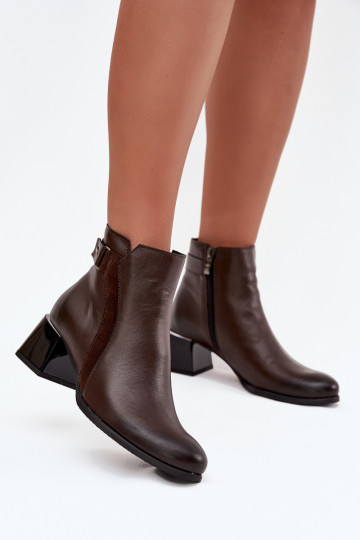 Botines de mujer cálidos de cuero con tacones, chocolate Zazoo 60563 2