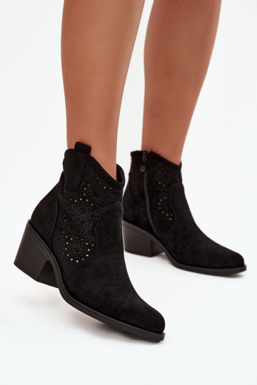 Botines negros de mujer con elementos recortados y tacones S.Barski HY52-529