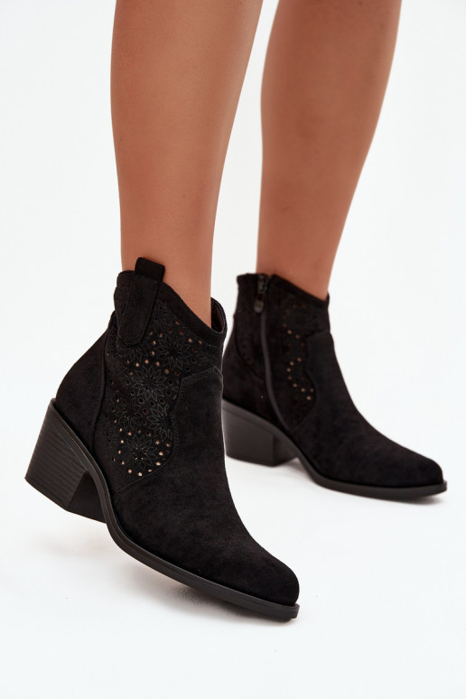 Botines negros de mujer con elementos recortados y tacones S.Barski HY52-529