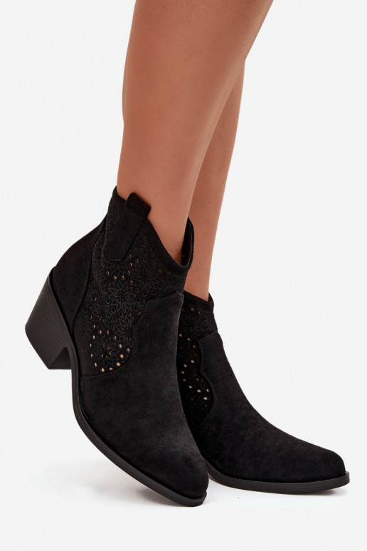 Botines negros de mujer con elementos recortados y tacones S.Barski HY52-529
