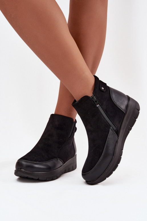 Botines de mujer cálidos con piel en el interior, negros Breena
