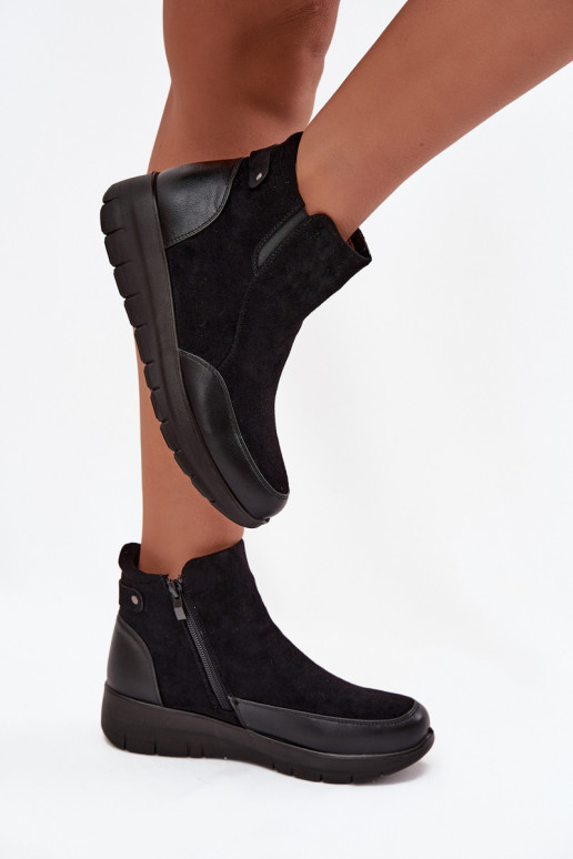 Botines de mujer cálidos con piel en el interior, negros Breena